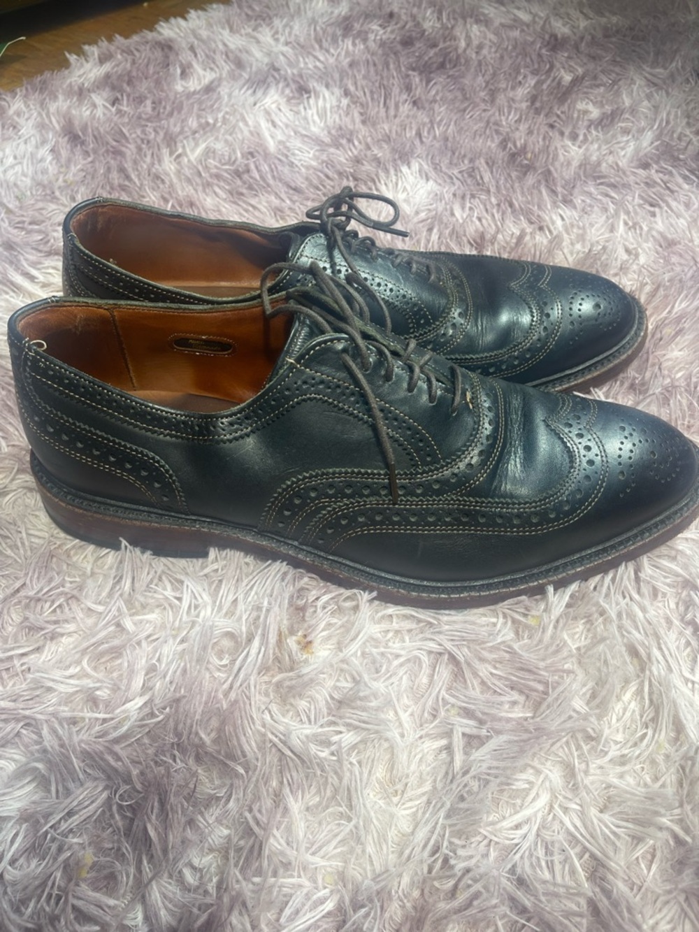 ALLEN‎ EDMONDS McTavish Size 11D Black Leather Oxford Lace Up Wingtip Shoes